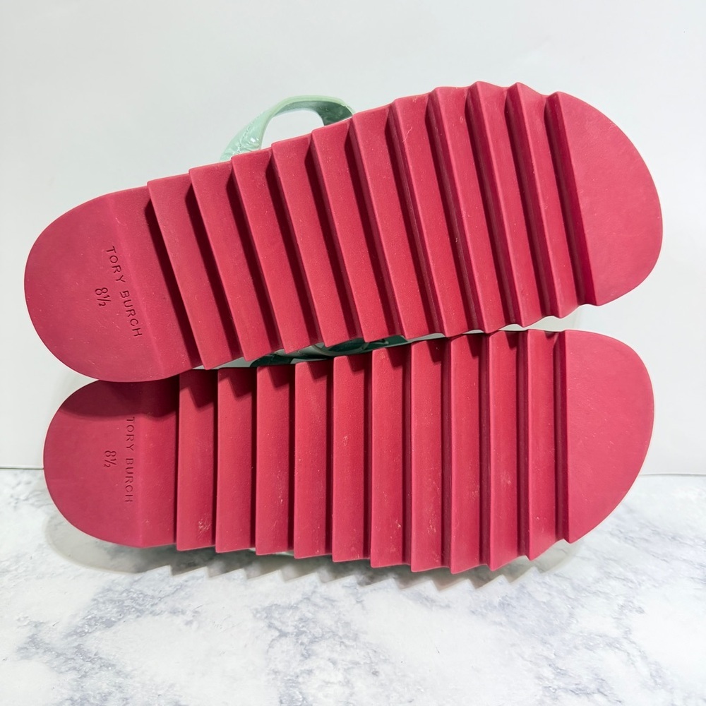 Tory Burch teal Miller cloud lug leather thong sandal sea wind/red size 8.5 - Picture 6 of 7